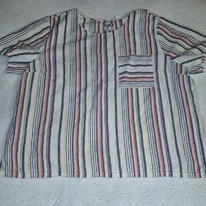 Liz Claiborne Striped Short-Sleeve Top in White, Pink, Blue & Yellow Sz. XXL